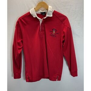 Polo Ralph Lauren Rugby Shirt Youth LG 16/18 Long Sleeve POLO Pony‎ logo RED